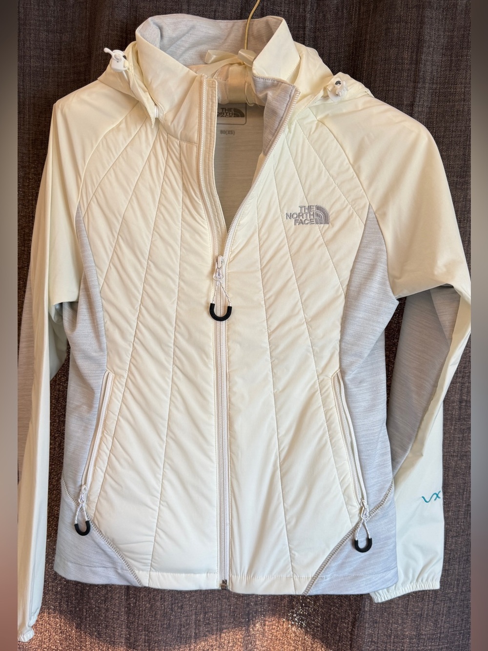 The North Face Women's Cream and Light Gray Hooded Ski Jacket